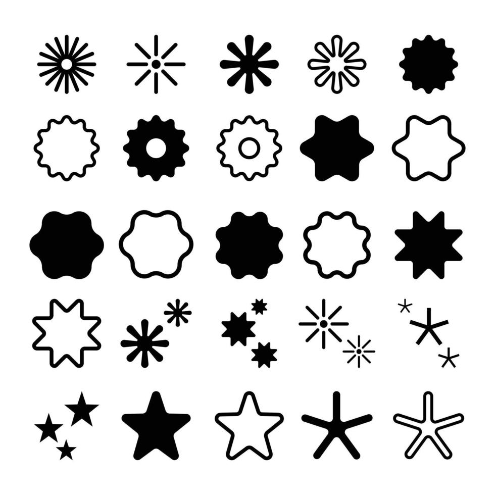 os vários estilos de coleção de estrelas. várias formas de ilustrações de estrelas que são adequadas para flocos de neve, itens cintilantes, decorações, etc. vetor