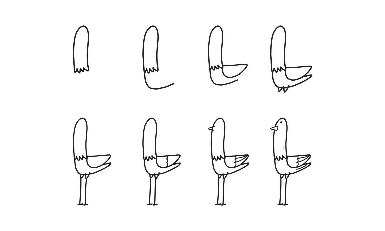 como desenhar um pássaro bonito passo a passo. coleção de