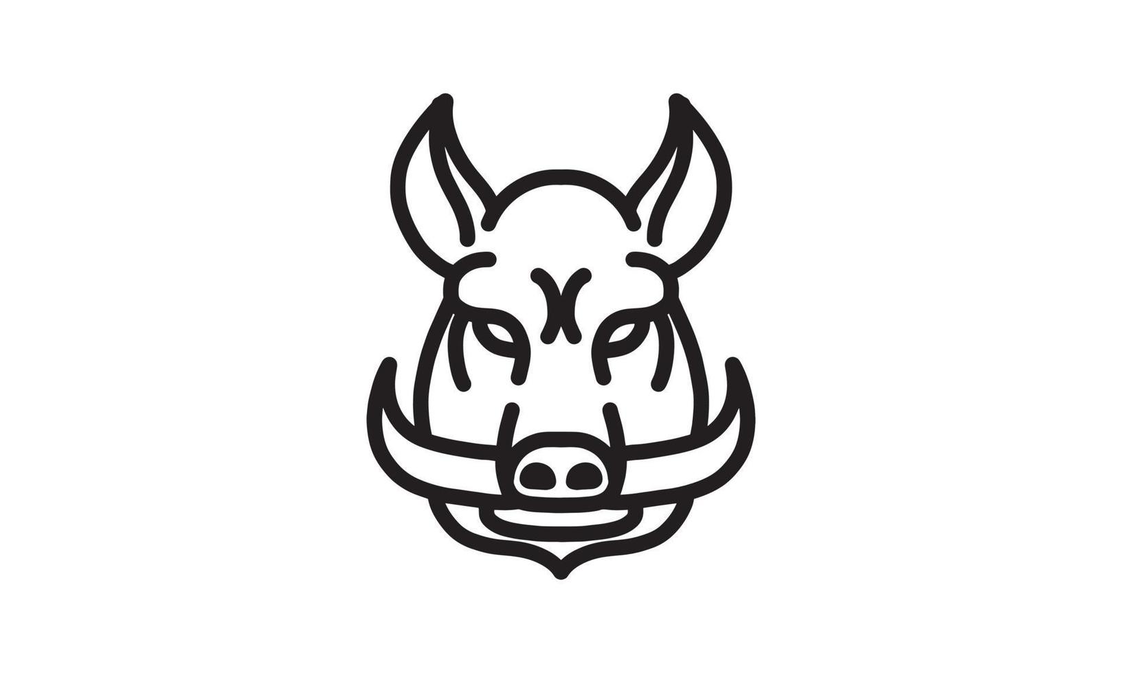 ícone de linha de vetor de javali ou porco selvagem, arte de linha de vetor de cabeça de animal, ilustração de animal isolado para logotipo desain