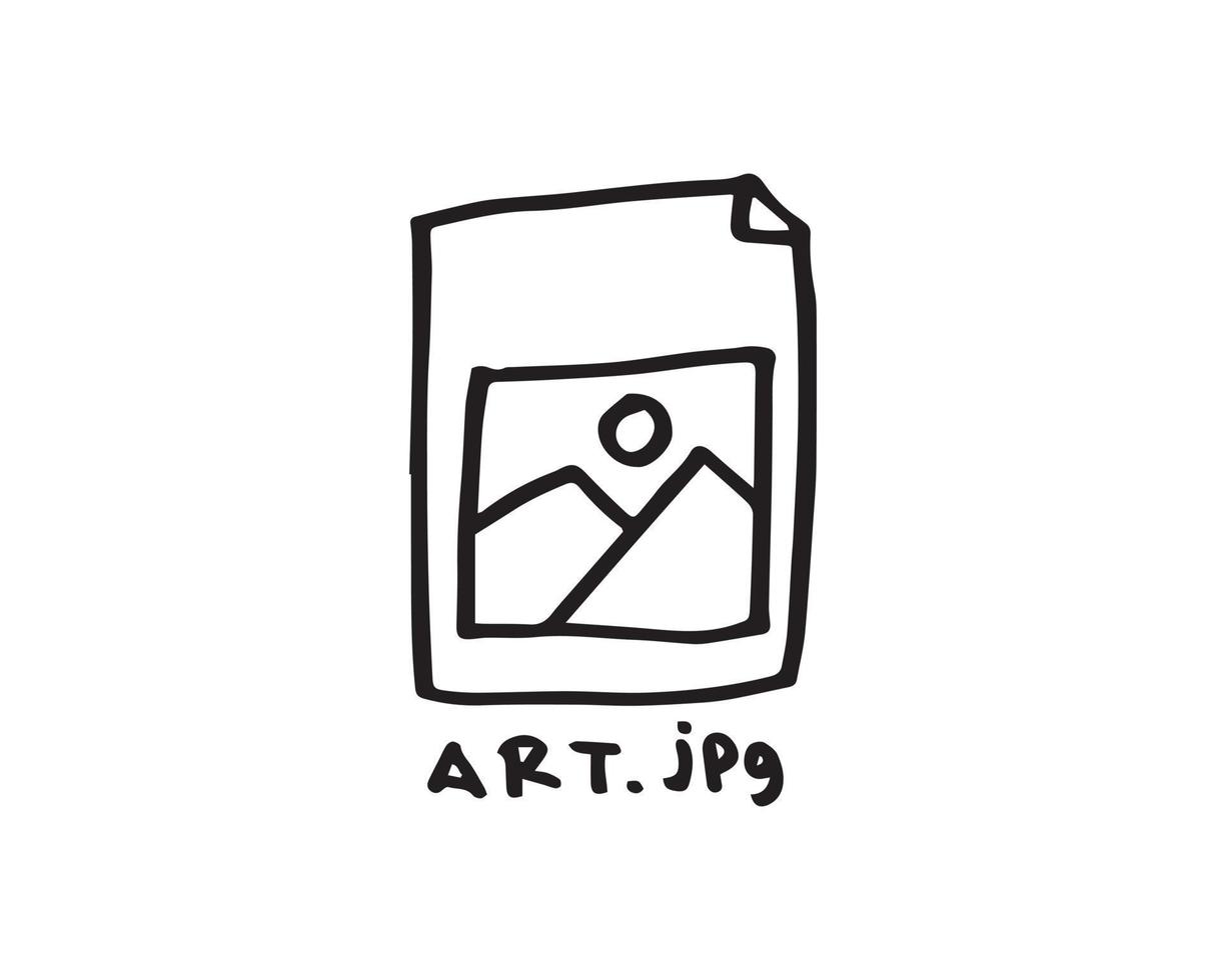 uma ilustração desenhada à mão de um ícone de imagem em um computador. o desenho de visualização do arquivo que pode ser uma tatuagem, adesivo, elemento gráfico, etc. vetor