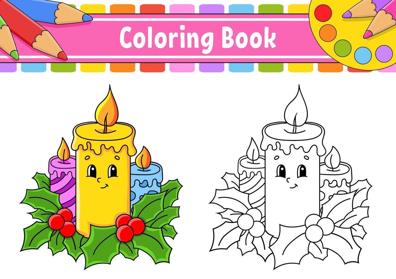 Desenho de velas de natal com enfeites para colorir