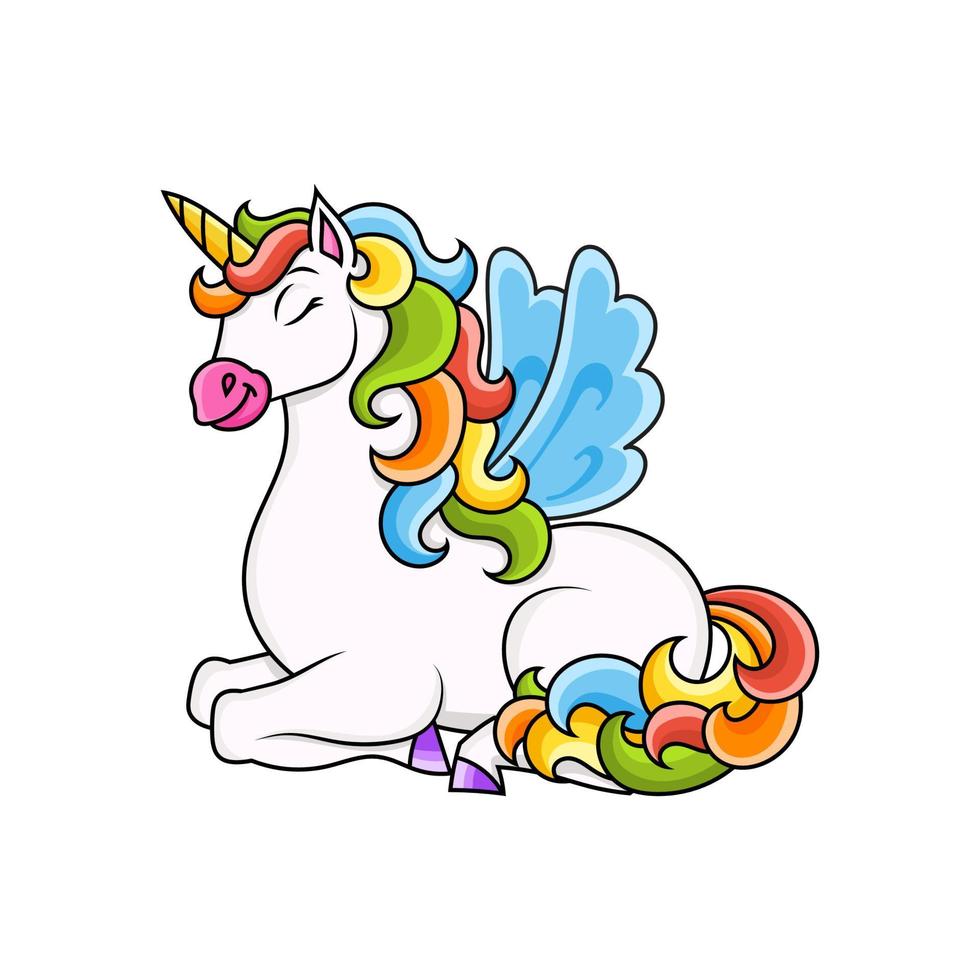 unicórnio fofo com asas. cavalo mágico de fadas. Personagem de desenho animado. ilustração vetorial colorida. isolado no fundo branco. elemento de design. vetor