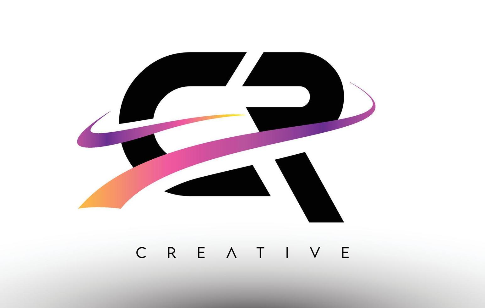 ícone de design de carta de logotipo de cr. letras cr com linhas coloridas de swoosh criativo vetor