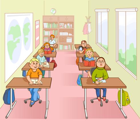 Crianças na ilustração dos desenhos animados da escola vetor