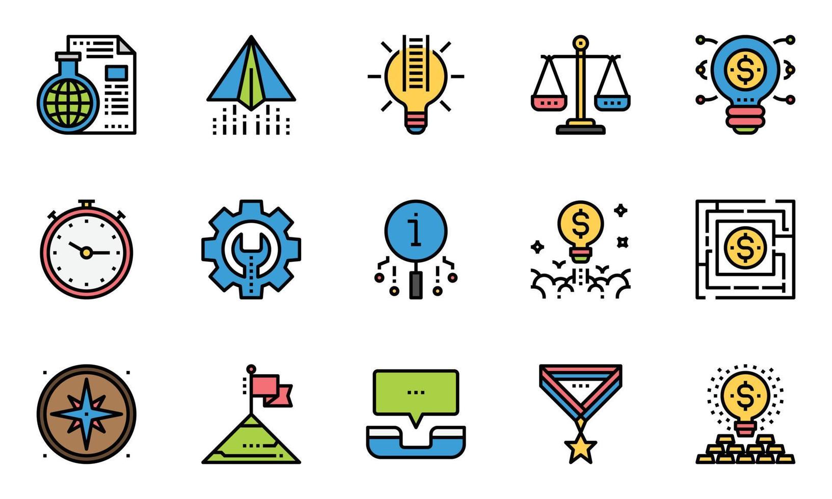 elementos de símbolos de negócios linha ícones, pense diferente, engenharia, lâmpada vetor