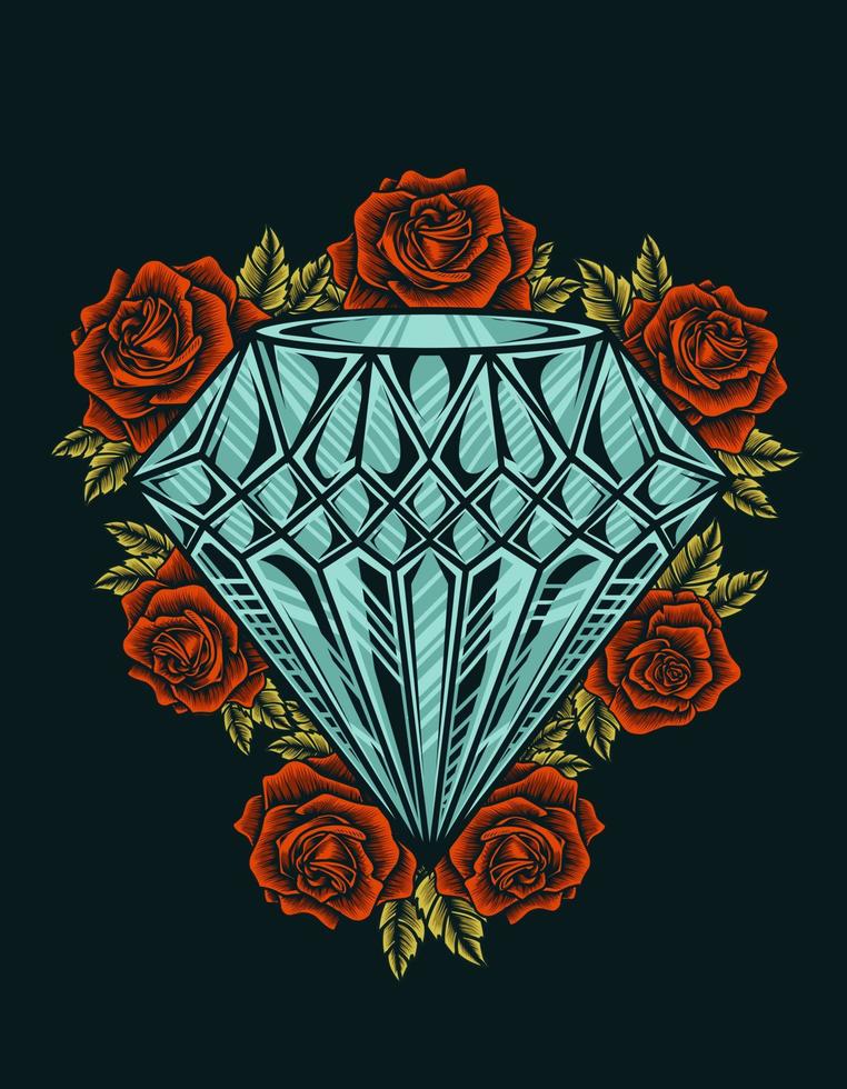 ilustração vetorial vintage diamante rosa flor vetor