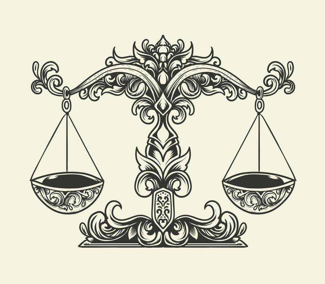 ilustração vetorial antigo libra escalas ornamento estilo monocromático vetor