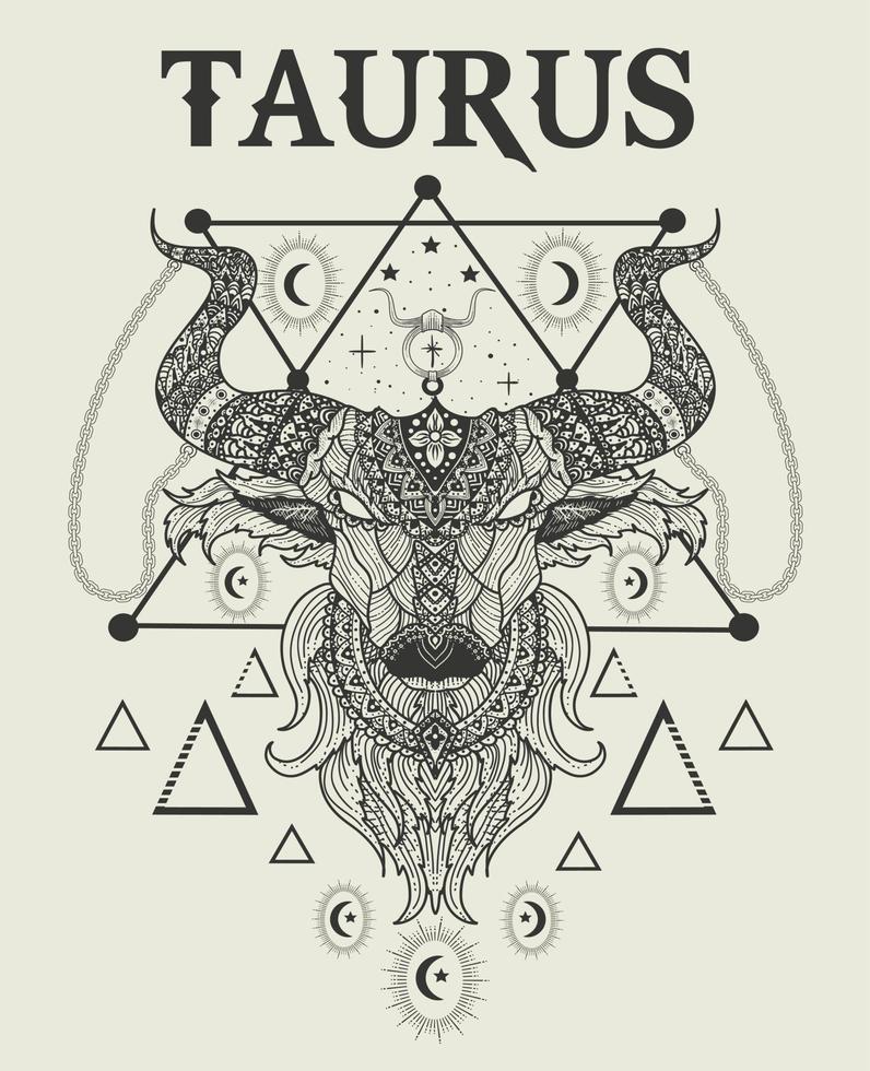 ilustração estilo taurus símbolo do zodíaco monocromático vetor