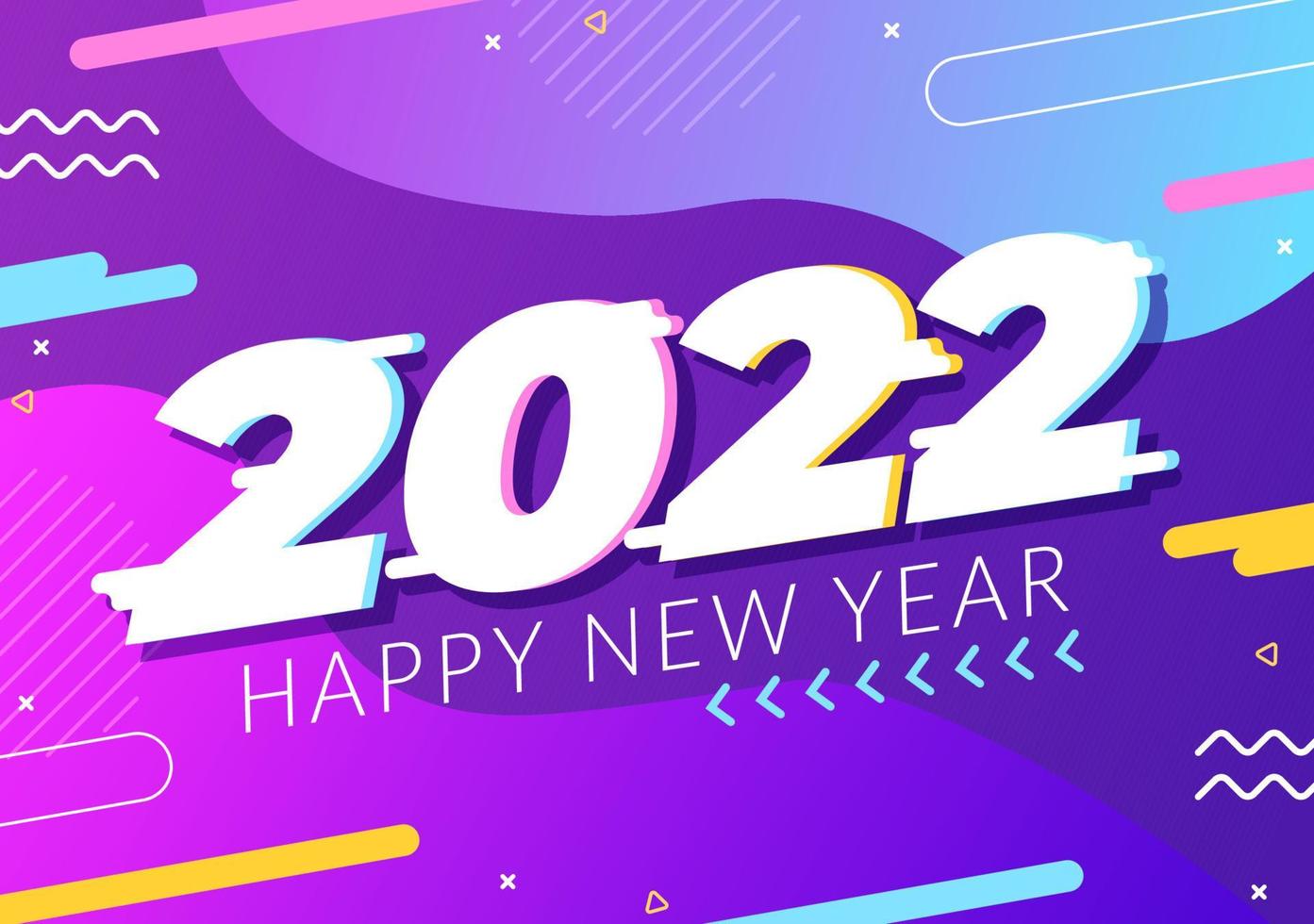 feliz ano novo 2022 ilustração de design plano de modelo com fitas e confetes em um fundo colorido para cartaz, folheto ou banner vetor