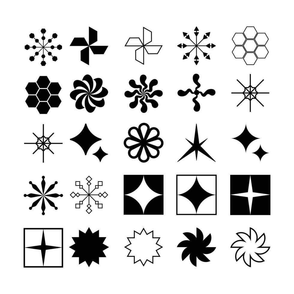 conjunto de coleção de ícones de estrelas em vários estilos. ilustrações de estrelas que são adequadas para elementos como flocos de neve, itens cintilantes, decoração, etc. vetor