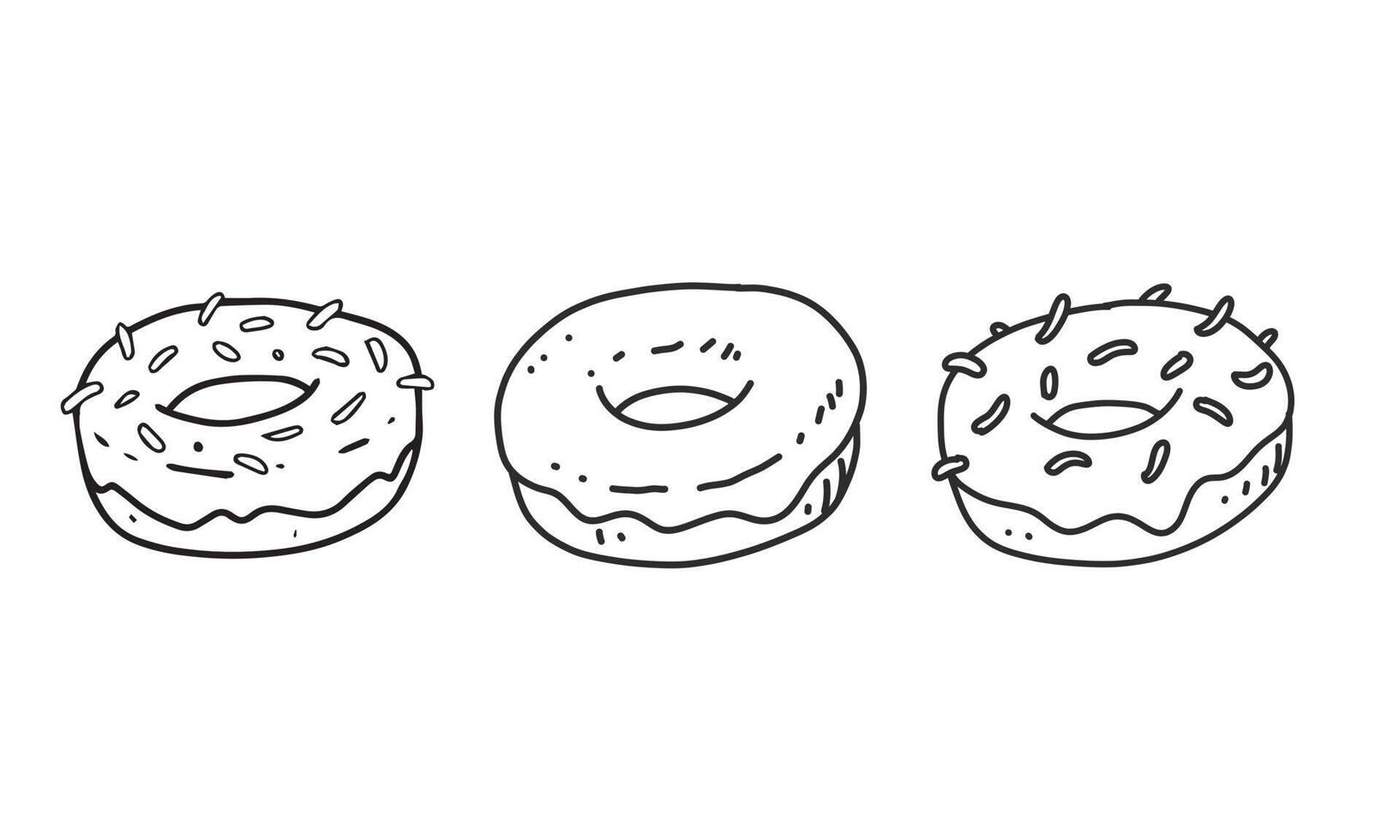 uma ilustração desenhada à mão da comida doce, o donut. um alimento ilustrado em um esboço. desenho sem cor do prato de sobremesa para design de elementos decorativos. vetor