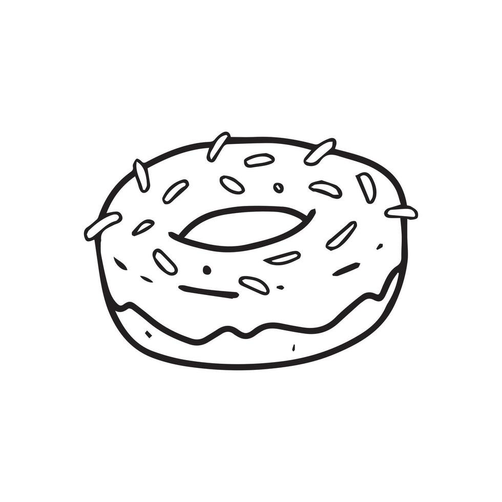 uma ilustração de mão desenhada de um alimento doce, uma rosquinha. um alimento ilustrado em um esboço. desenho sem cor do prato de sobremesa para design de elementos decorativos. vetor