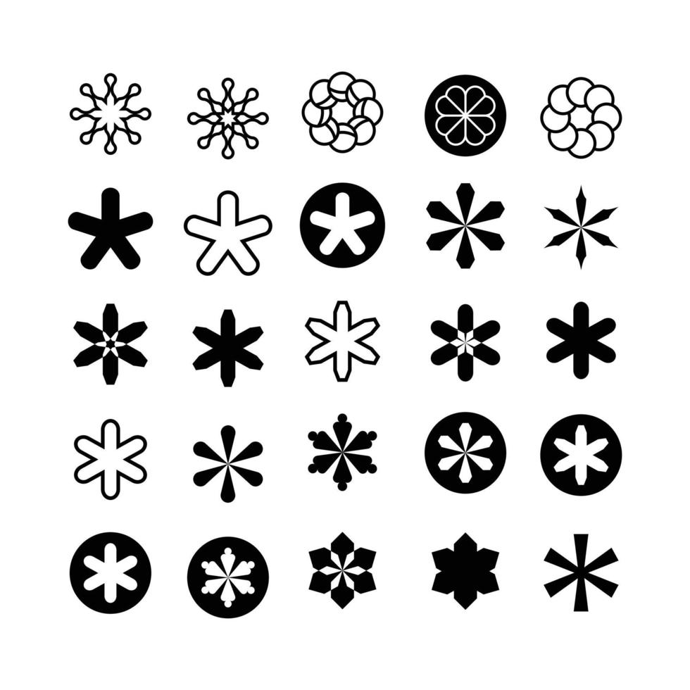 conjunto de coleção de ícones de estrelas em vários estilos. ilustrações de estrelas que são adequadas para elementos como flocos de neve, itens cintilantes, decoração, etc. vetor