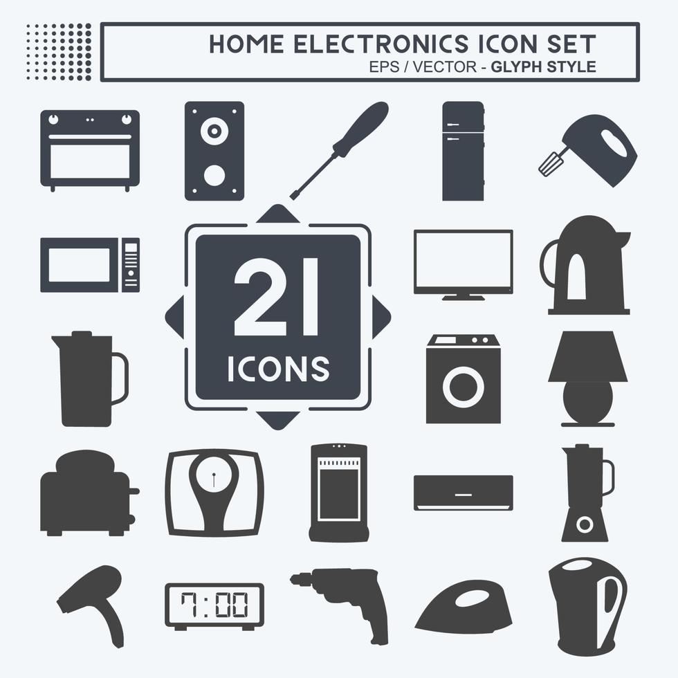 conjunto de ícones eletrônicos domésticos - estilo glifo - ilustração simples, traço editável vetor