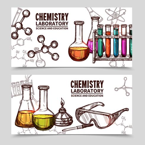 Banners de desenho de laboratório de química vetor