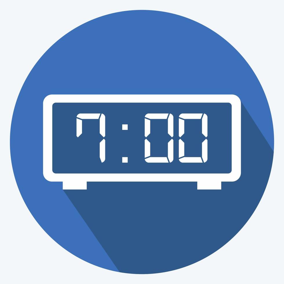 ícone relógio digital - estilo sombra longa - ilustração simples, traço editável vetor