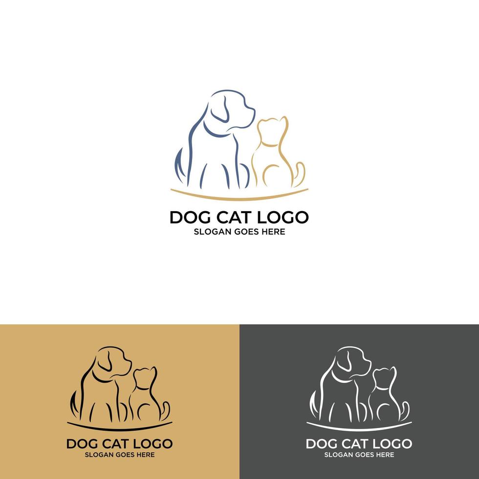 gato gravado em um cachorro branco. conceito de logotipo animal vetor