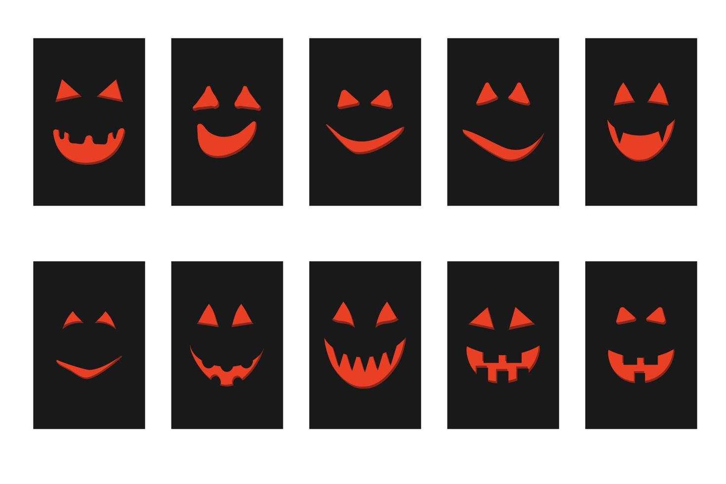 abóbora de halloween com cara de jack-o-lantern em cartões de felicitações pretos vetor