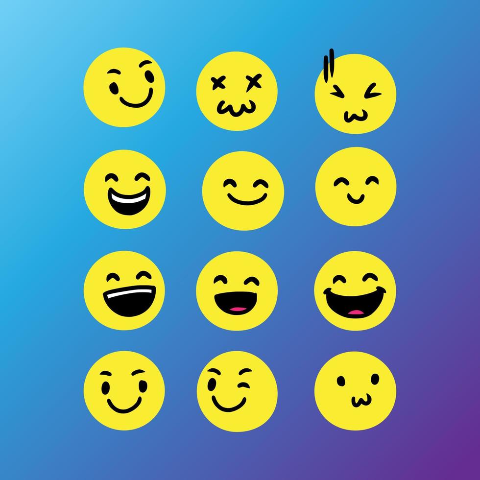 conjunto de mão emoticon fofo desenhado com vetor de fundo moderno. símbolos de qualidade premium e coleção de logotipo da web de sinal. pictogramas de emoticons simples e modernos