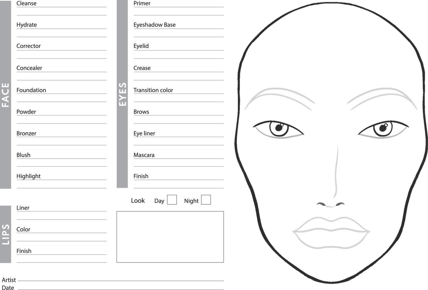 gráfico de rosto de beleza para maquiagem com rosto simples desenhado à mão vetor