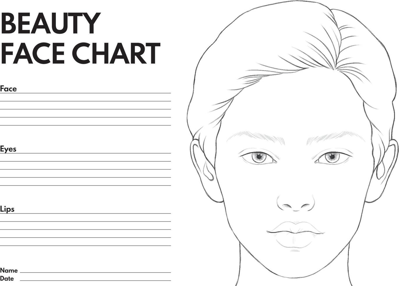 gráfico de rosto de beleza para maquiagem com rosto de mulher desenhado à mão vetor