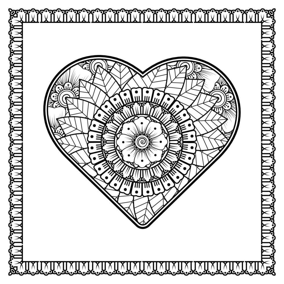 flor mehndi com moldura em forma de coração. decoração em étnico oriental, ornamento do doodle. vetor