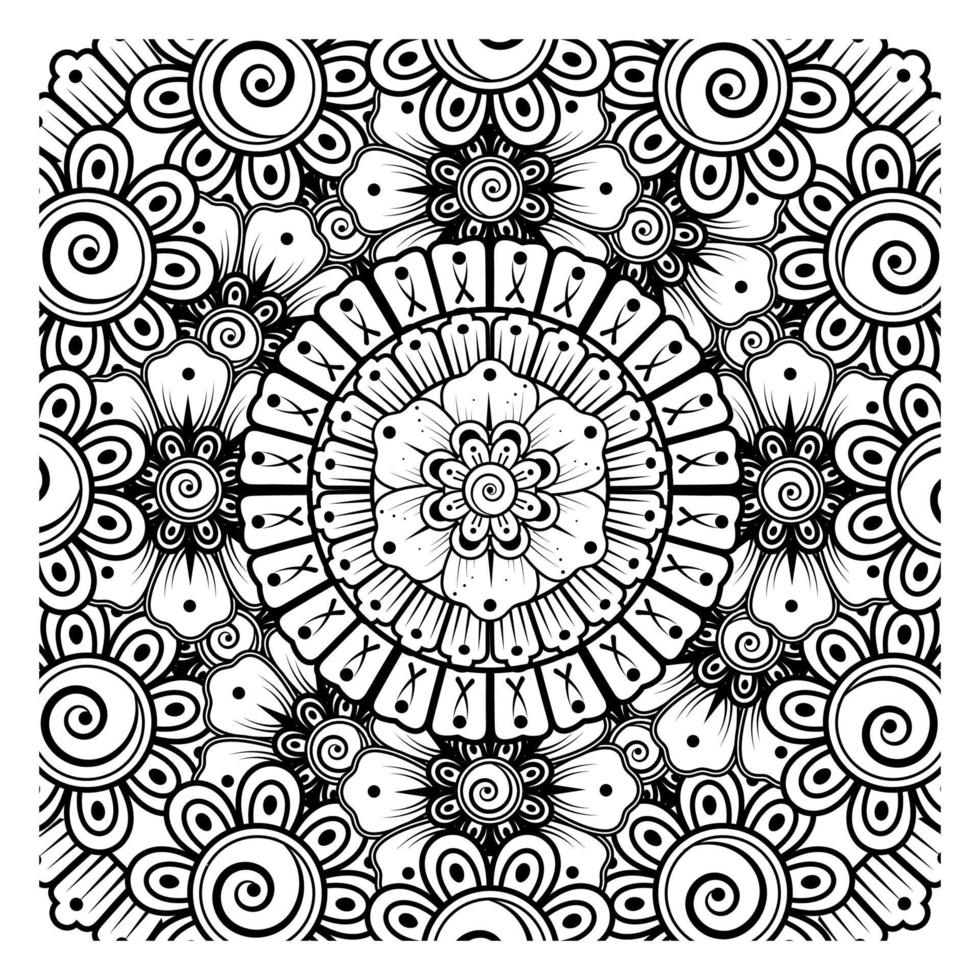 flor mehndi para henna, mehndi, tatuagem, decoração. ornamento decorativo em estilo oriental étnico, ornamento de doodle, desenho de mão de contorno. página do livro para colorir. vetor