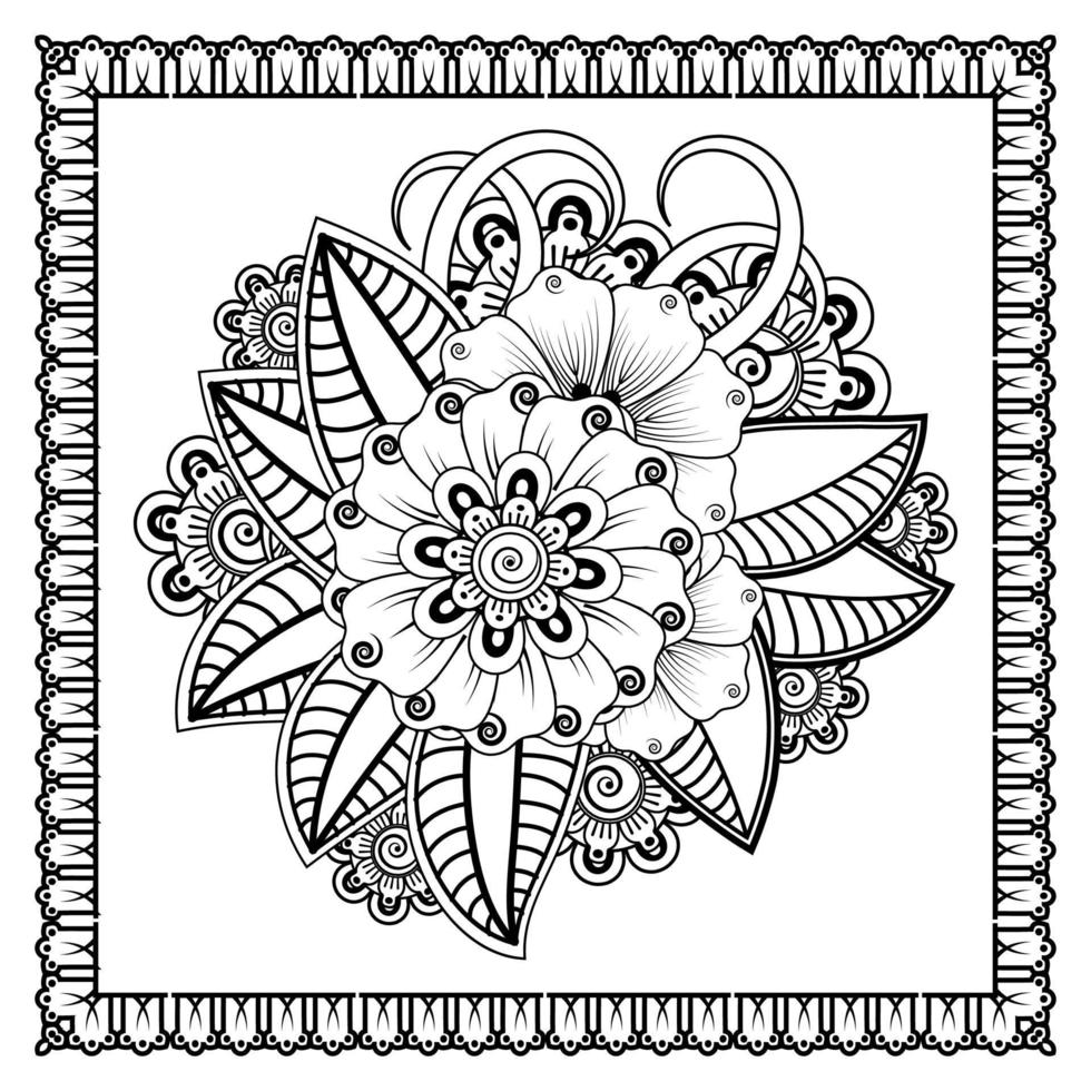 flor mehndi para henna, mehndi, tatuagem, decoração. ornamento decorativo em estilo oriental étnico, ornamento de doodle, desenho de mão de contorno. página do livro para colorir. vetor