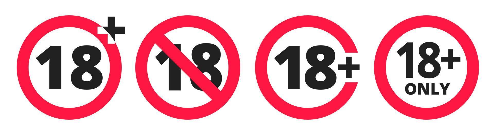 ilustração em vetor sinal ícone redondo proibido com menos de 18 anos. conteúdo para adultos de dezoito ou mais velhos 18 mais apenas a classificação isolada no fundo branco.