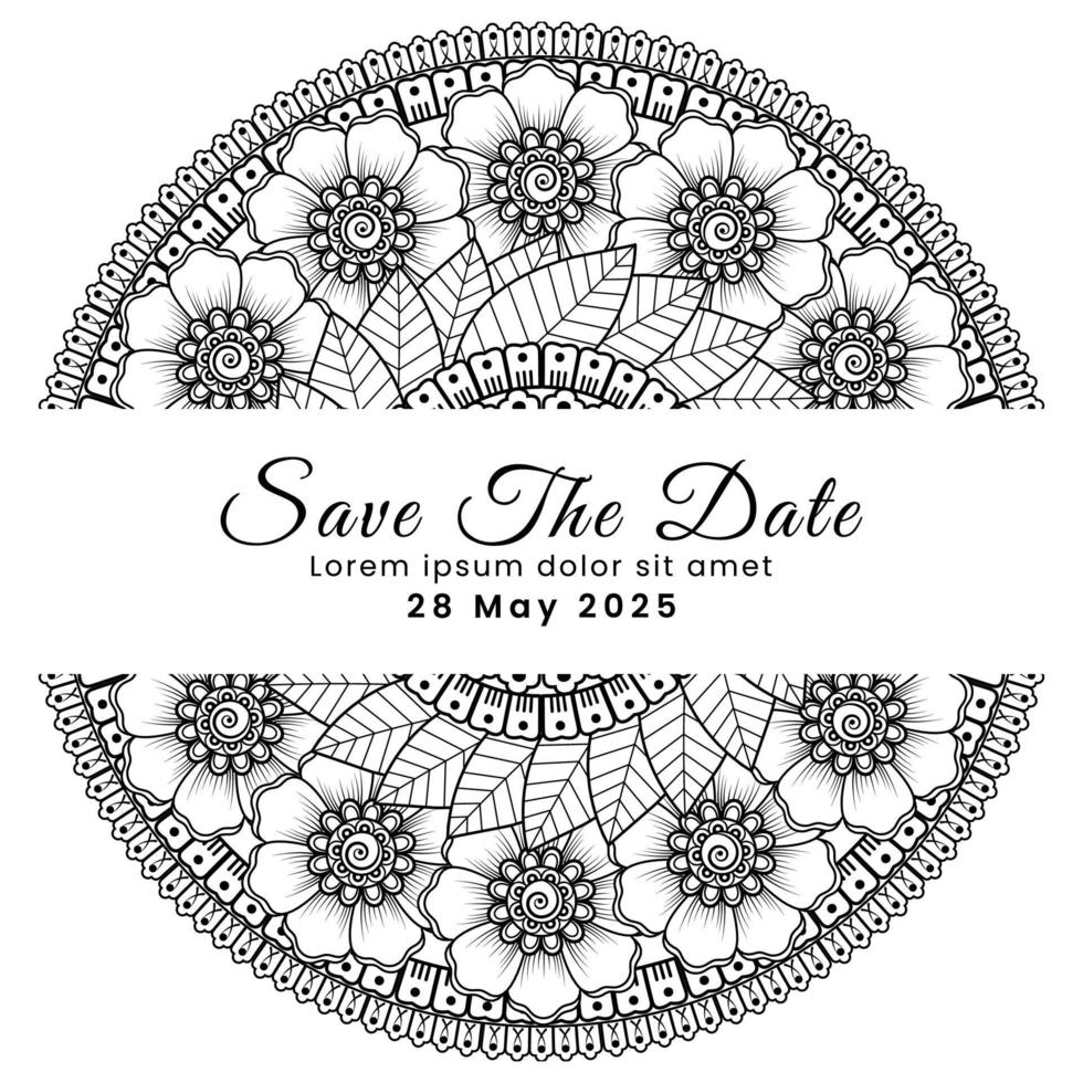 salve a data com flor mehndi. decoração em étnico oriental, ornamento do doodle. vetor
