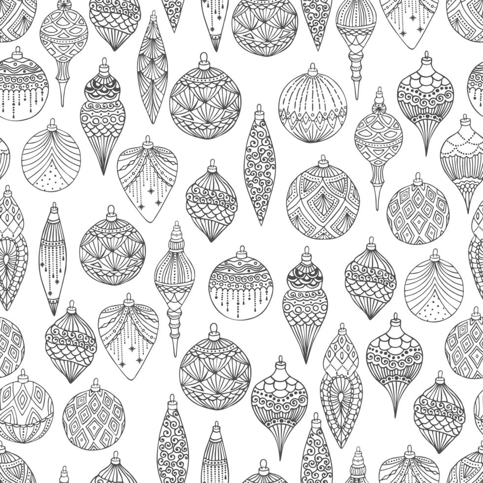 padrão sem emenda de natal com bolas de árvore de natal mão desenhada ilustração vetorial de design de arte vetor
