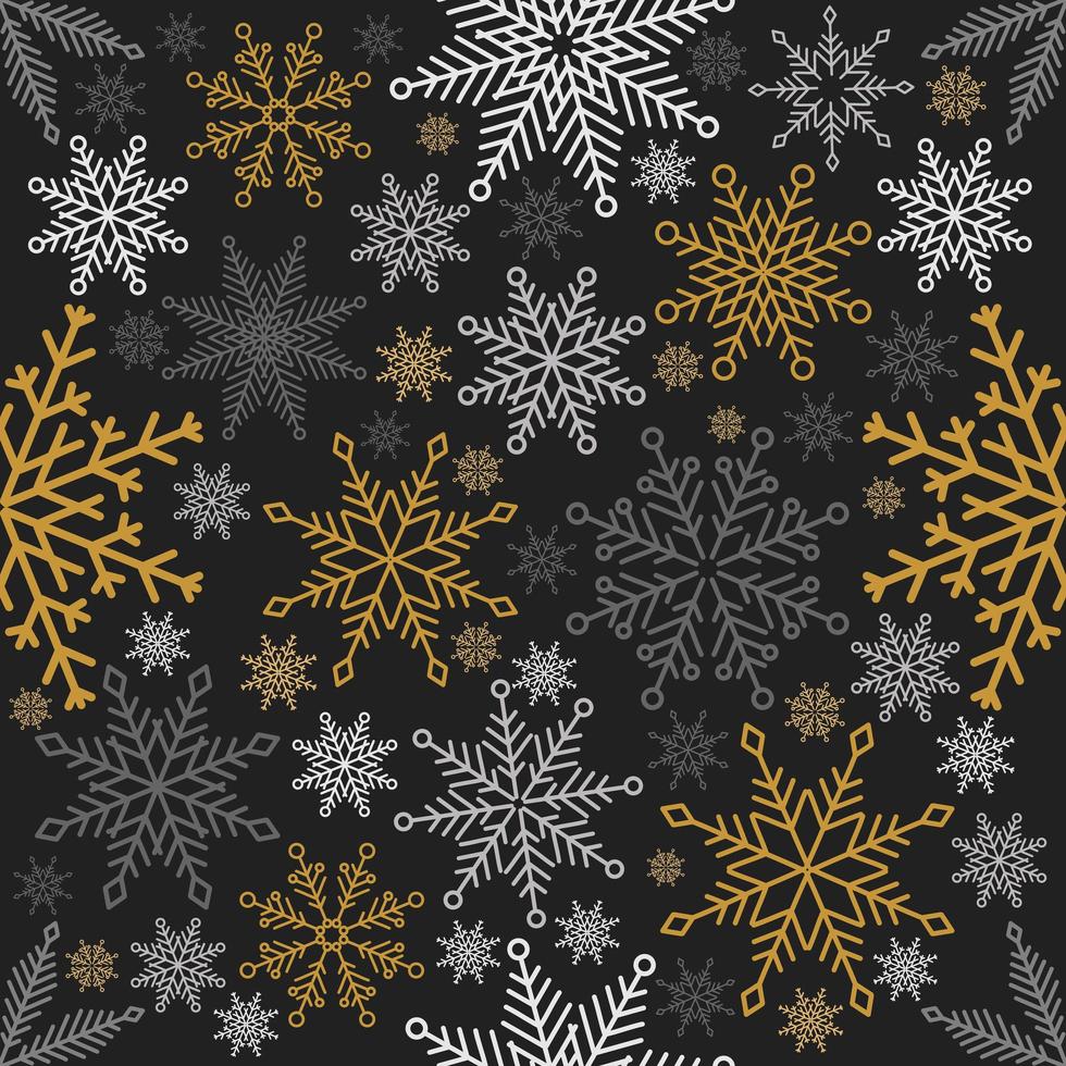 padrão sem emenda de Natal simples. flocos de neve com enfeites diferentes. no fundo preto vetor