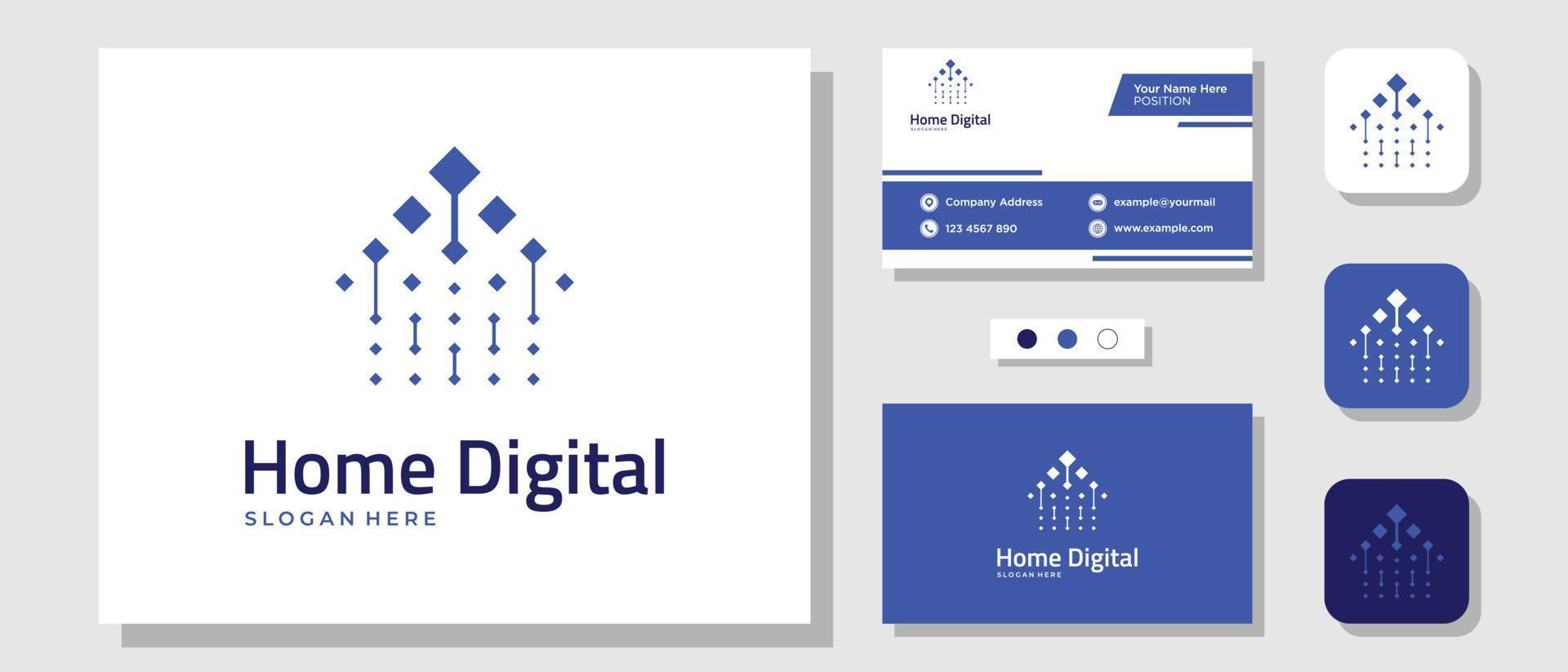 home house tecnologia digital building network logo design com layout template cartão de visita vetor