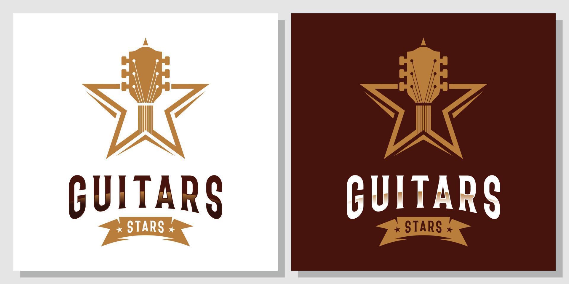 inspiração para o design do logotipo do baixo acústico ocidental da estrela da música de guitarra com modelo de layout de cartão de visita vetor