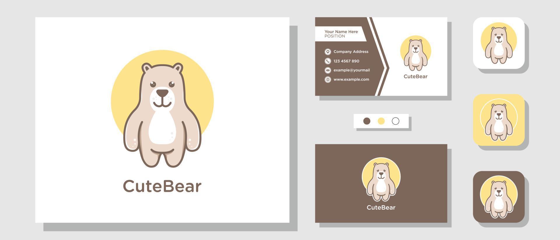 urso fofo teddy pollar mascote grizzly design de logotipo com modelo de layout cartão de visita vetor