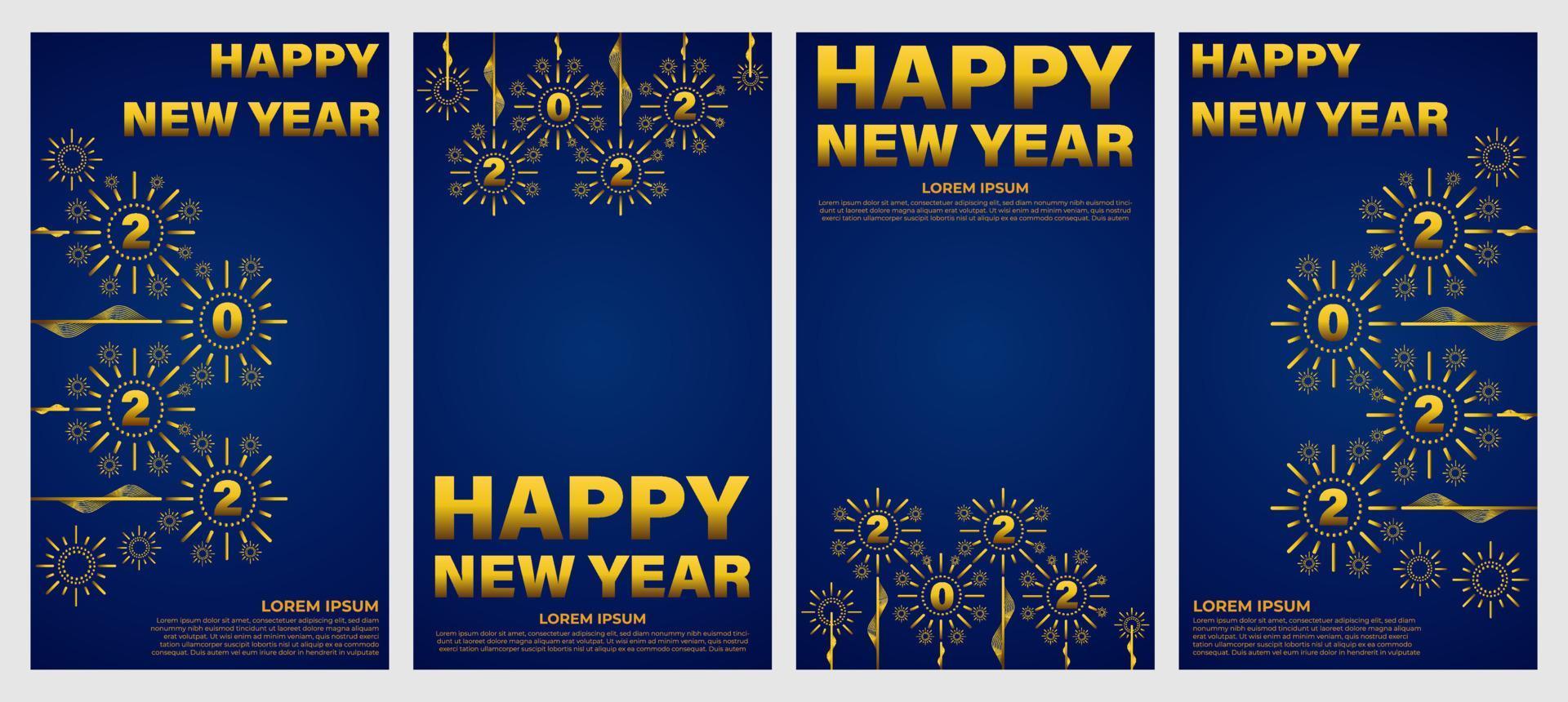 comemoração do ano novo em azul e dourado histórias da mídia social vetor