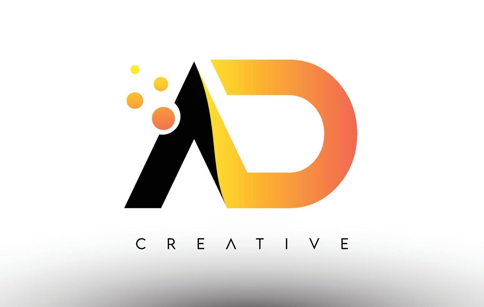 design de logotipo de carta laranja preto de anúncio. ícone de anúncio com logotipo de vetor de pontos e bolhas