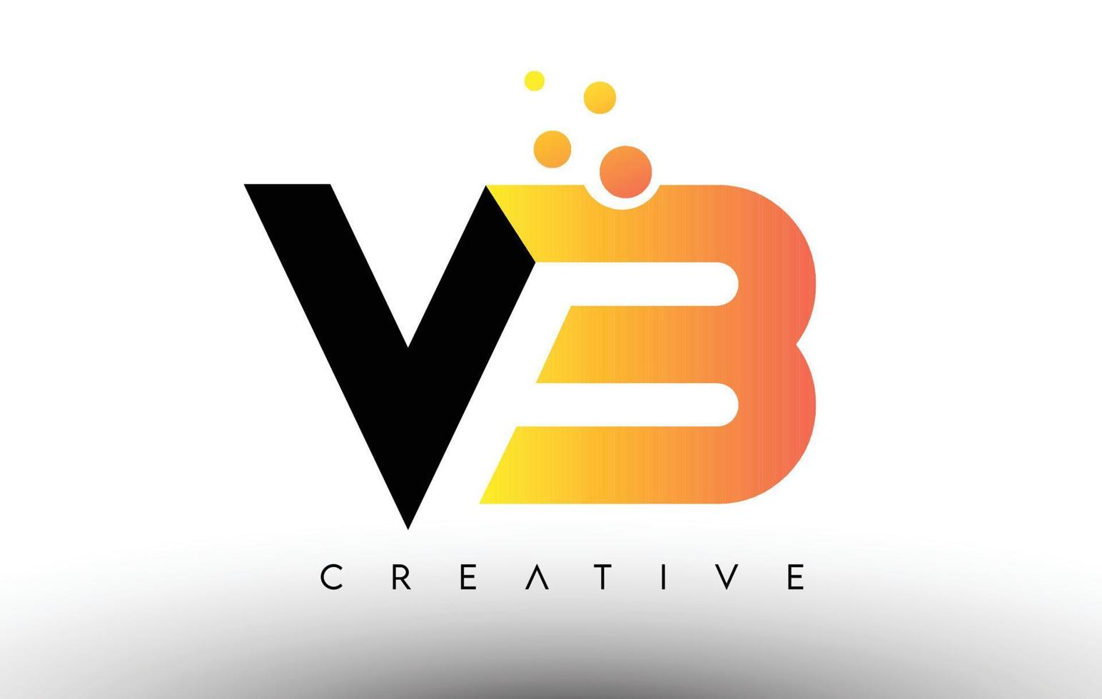 design de logotipo de carta laranja preta vb. ícone vb com logotipo de vetor de pontos e bolhas