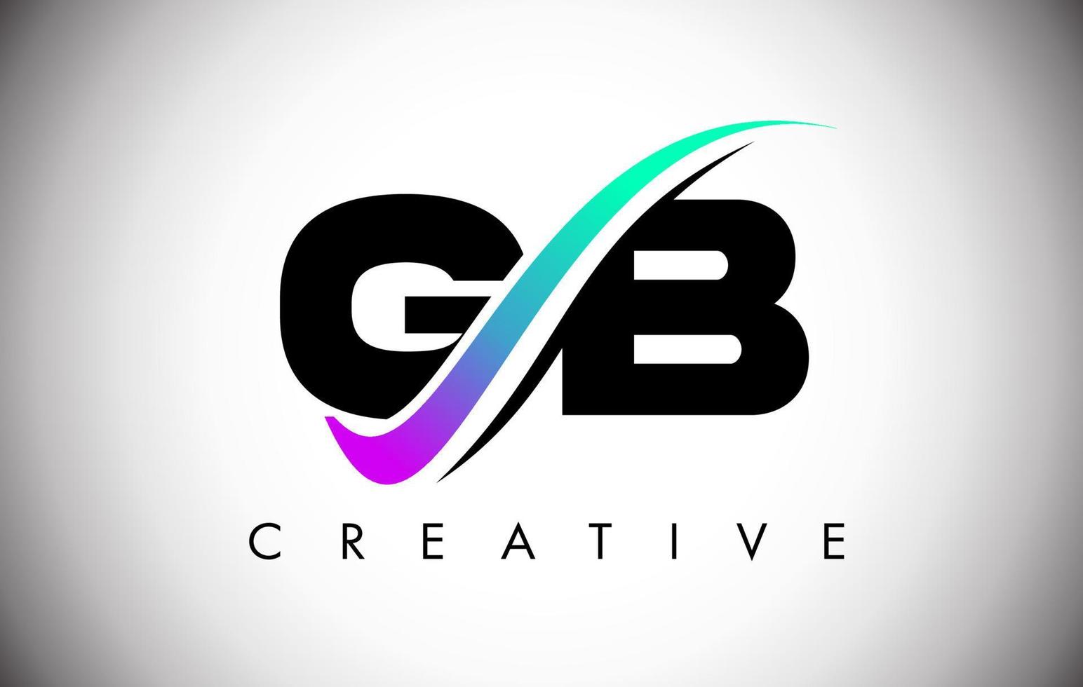 logotipo da letra gb com linha curva swoosh criativo e fonte em negrito e cores vibrantes vetor