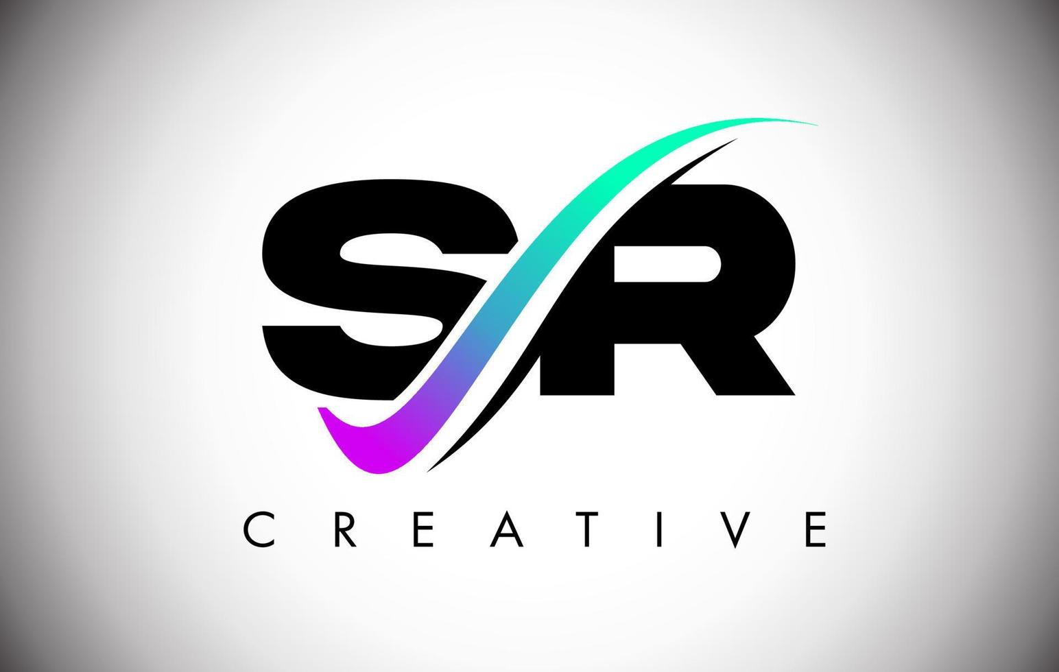 logotipo da letra sr com linha curva swoosh criativo e fonte em negrito e cores vibrantes vetor