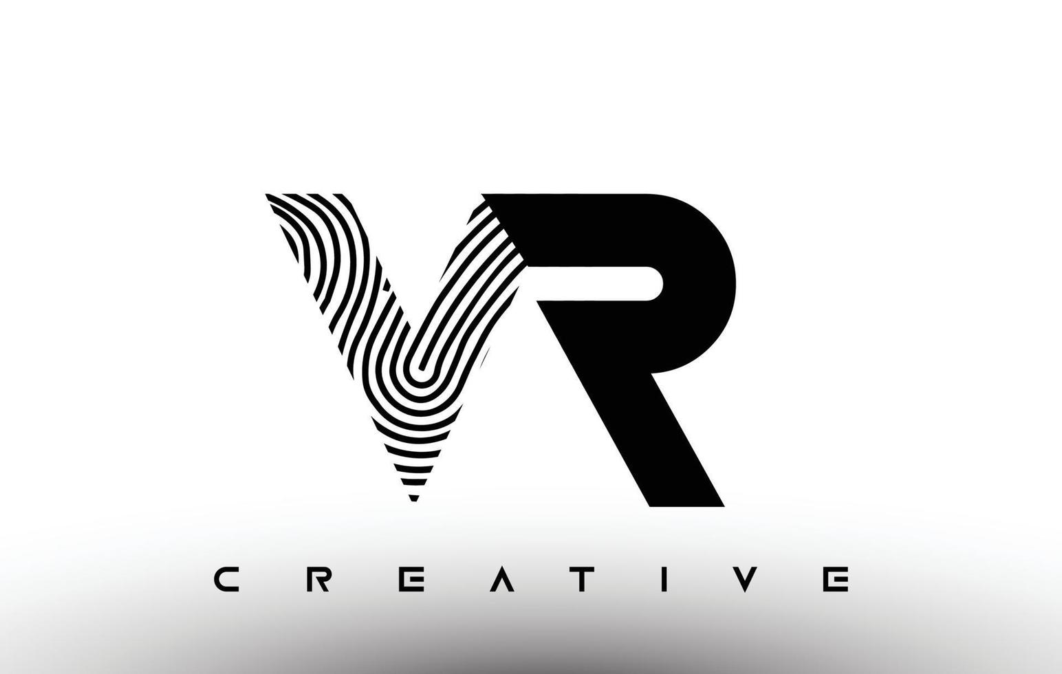 design de logotipo de carta de zebra de impressão digital de vr. logotipo vr com vetor de ícone criativo de impressão digital