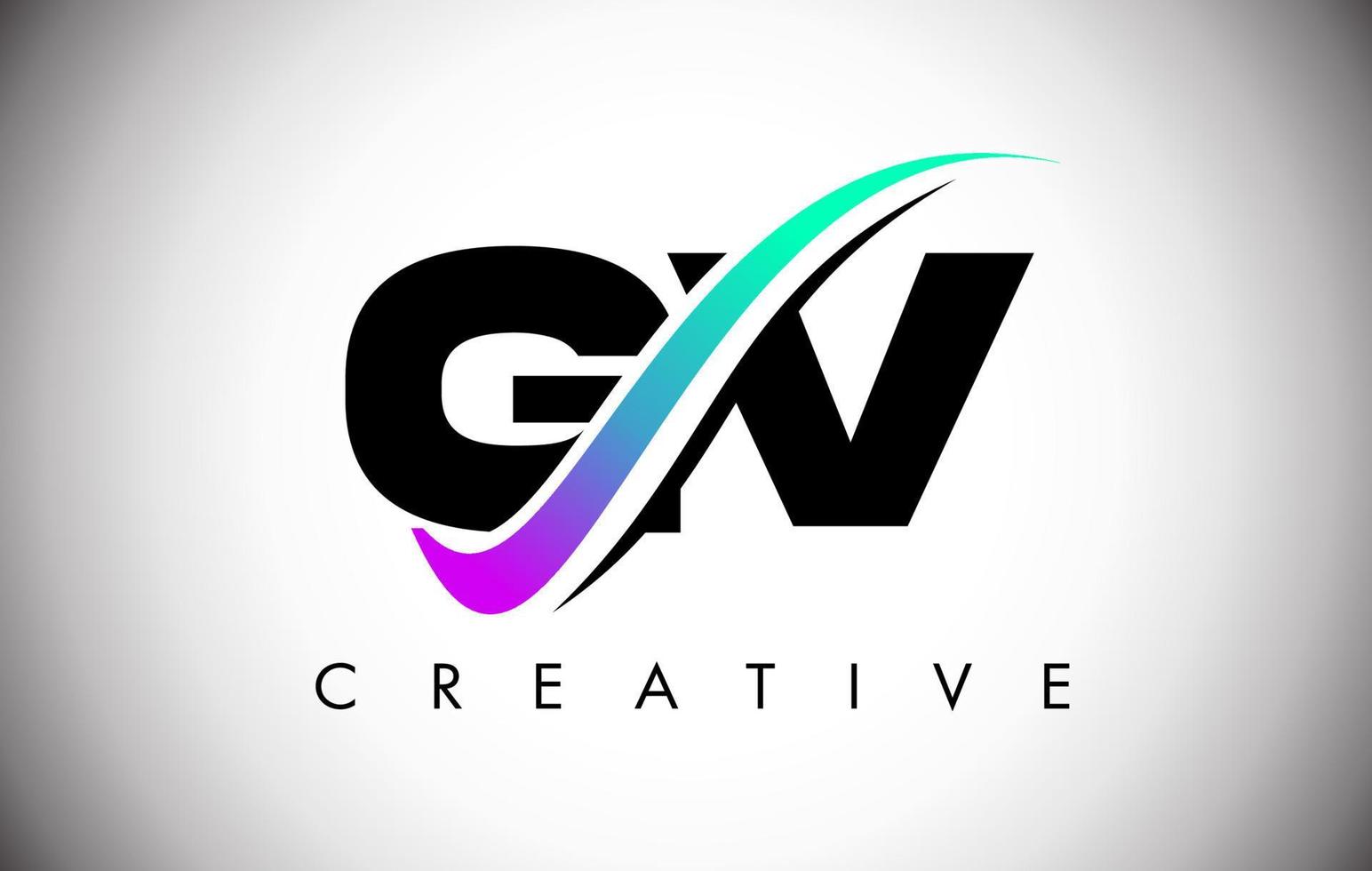 logotipo da letra gv com linha curva swoosh criativo e fonte em negrito e cores vibrantes vetor