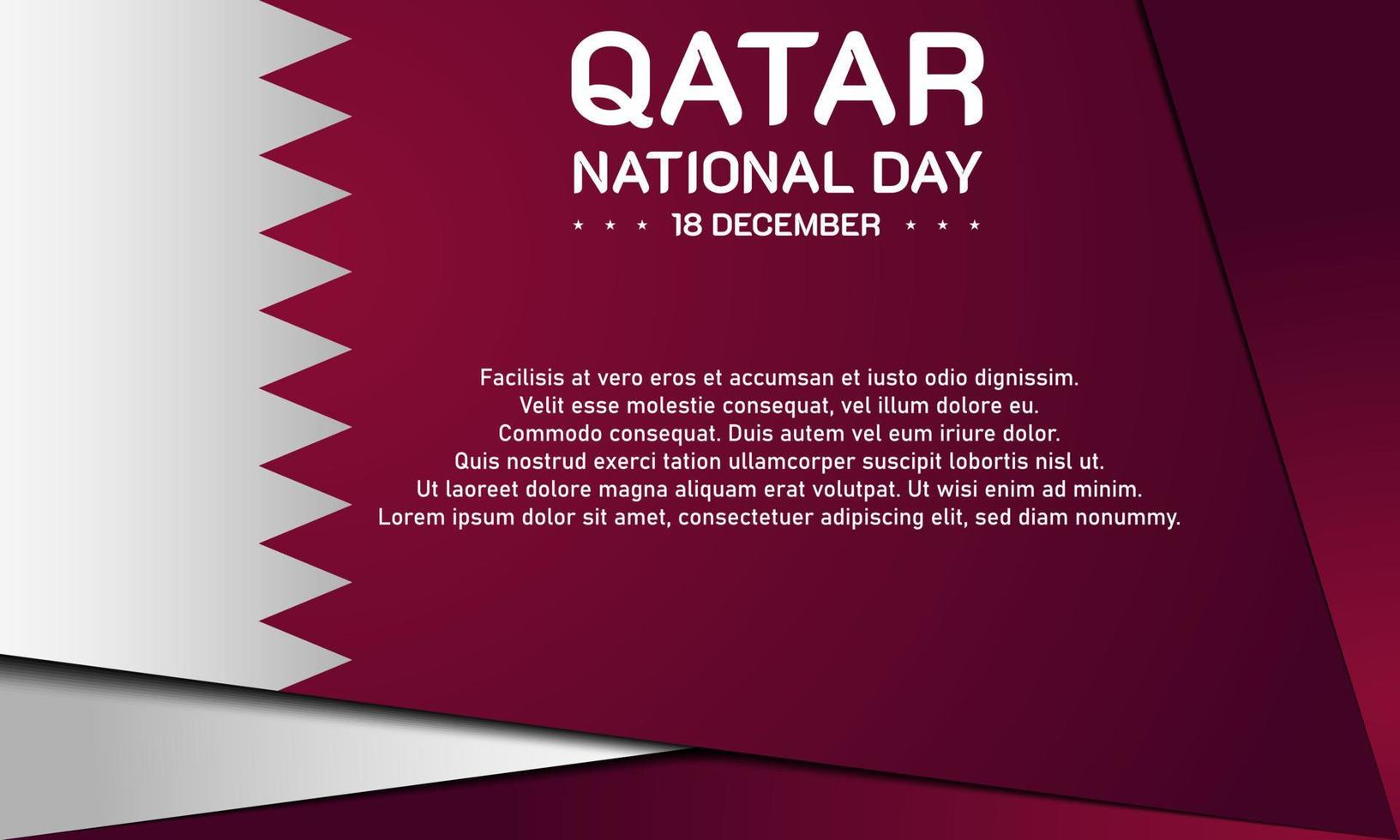 fundo do dia nacional do Qatar. 18 de dezembro. copie a área do espaço. cartão, banner, ilustração vetorial. com a bandeira nacional do Catar. design premium e luxuoso vetor