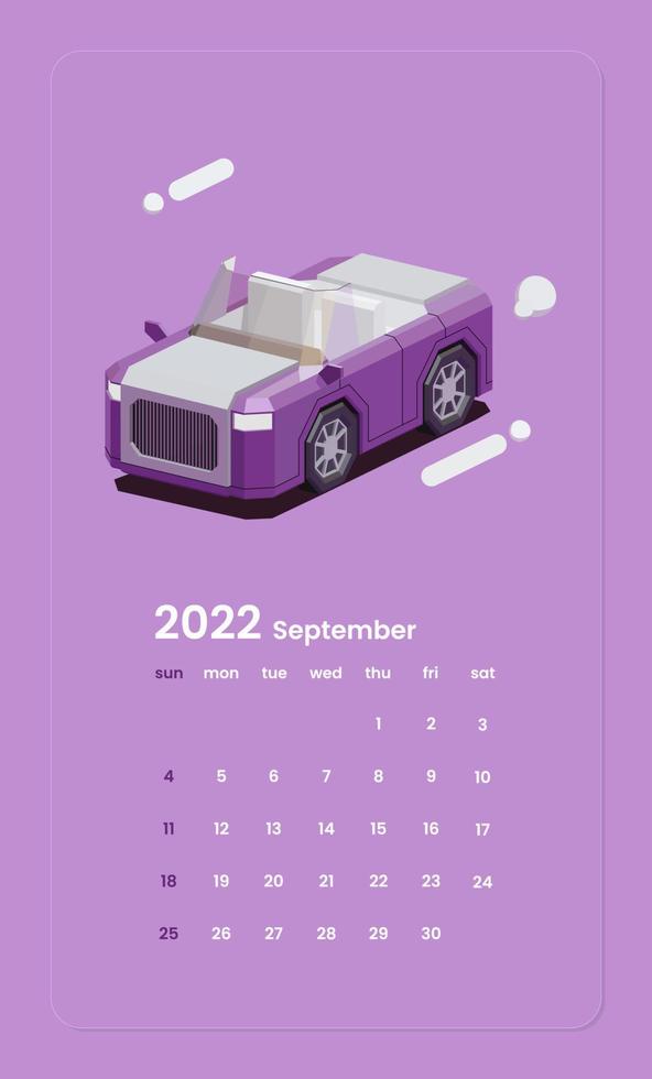 modelo de calendário com ilustração de carro conversível vetor