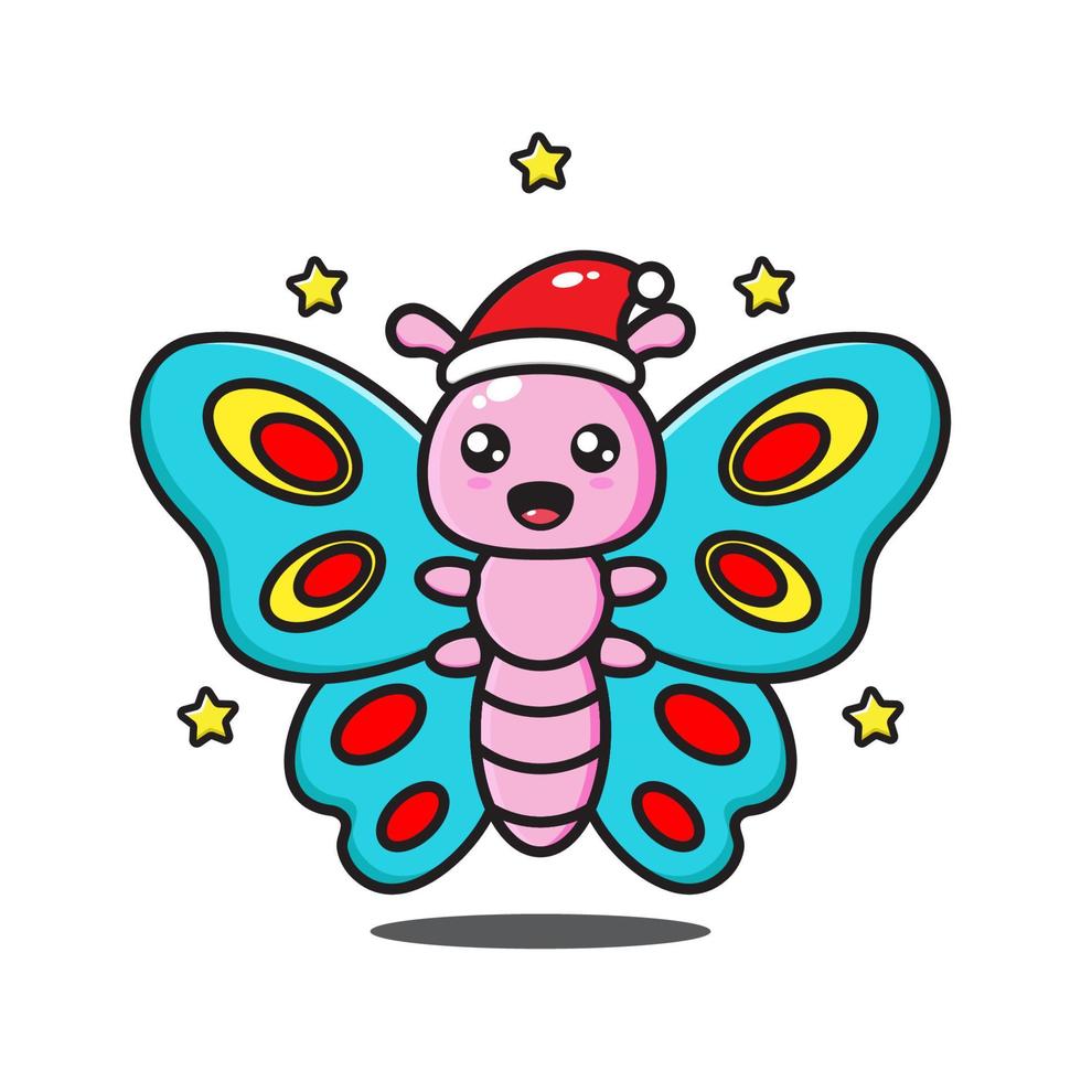 borboleta fofa dos desenhos animados comemorando o natal vetor