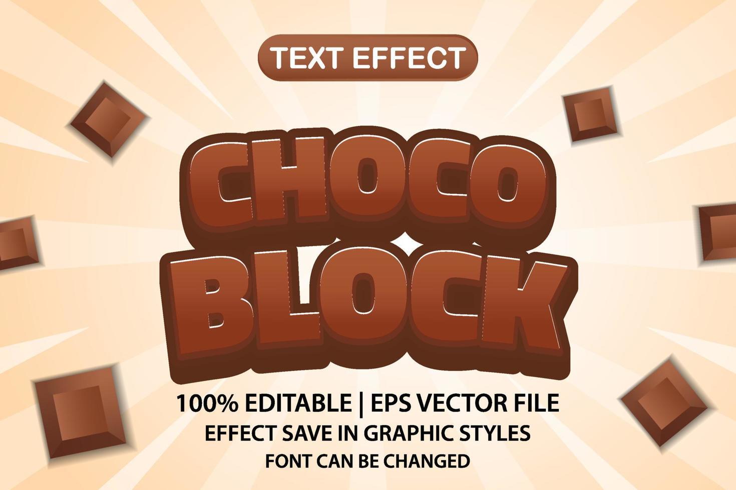 efeito de texto editável 3d de bloco de chocolate vetor