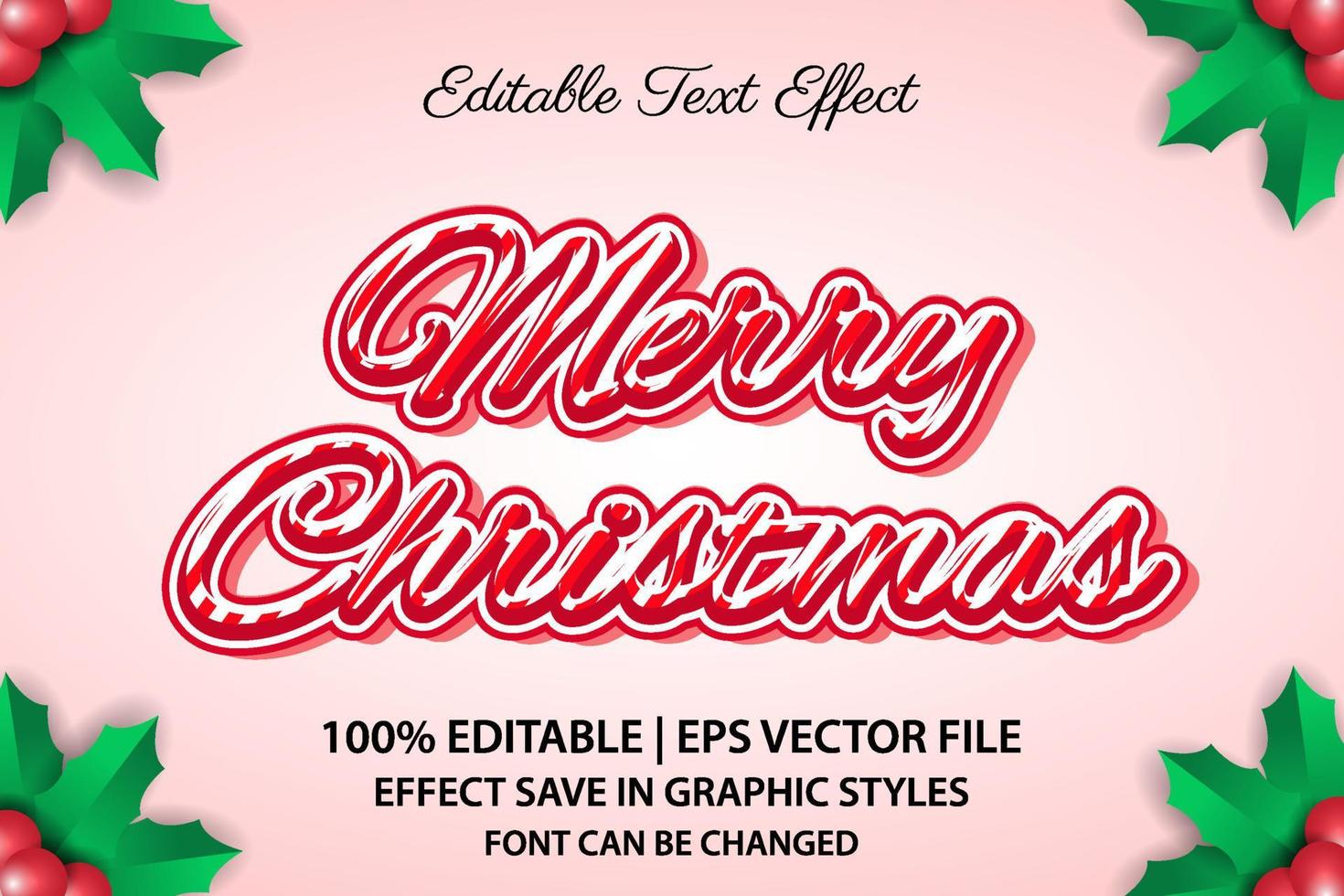 estilo 3d de efeito de texto editável de feliz natal vetor