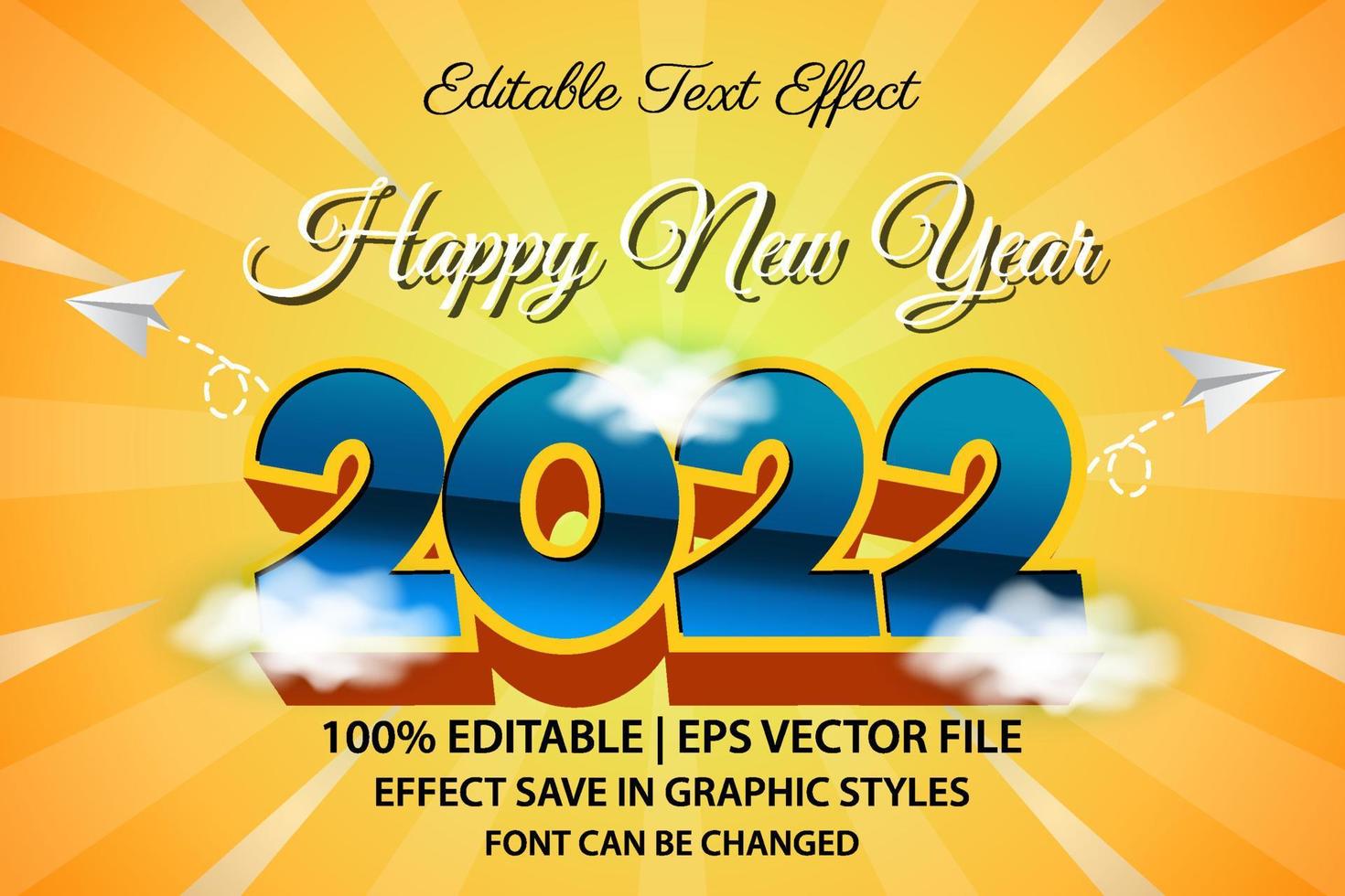 feliz ano novo 2022 efeito de texto editável estilo 3d vetor