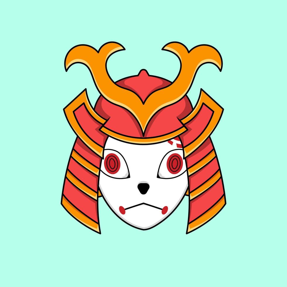 máscara kitsune com ilustração de capacete de samurai vetor