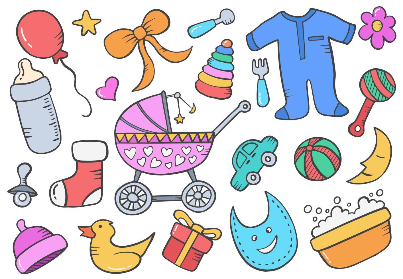 bebê crianças recém-nascidas conceito de doodle com estilo de desenho desenhado à mão e estilo colorido vetor